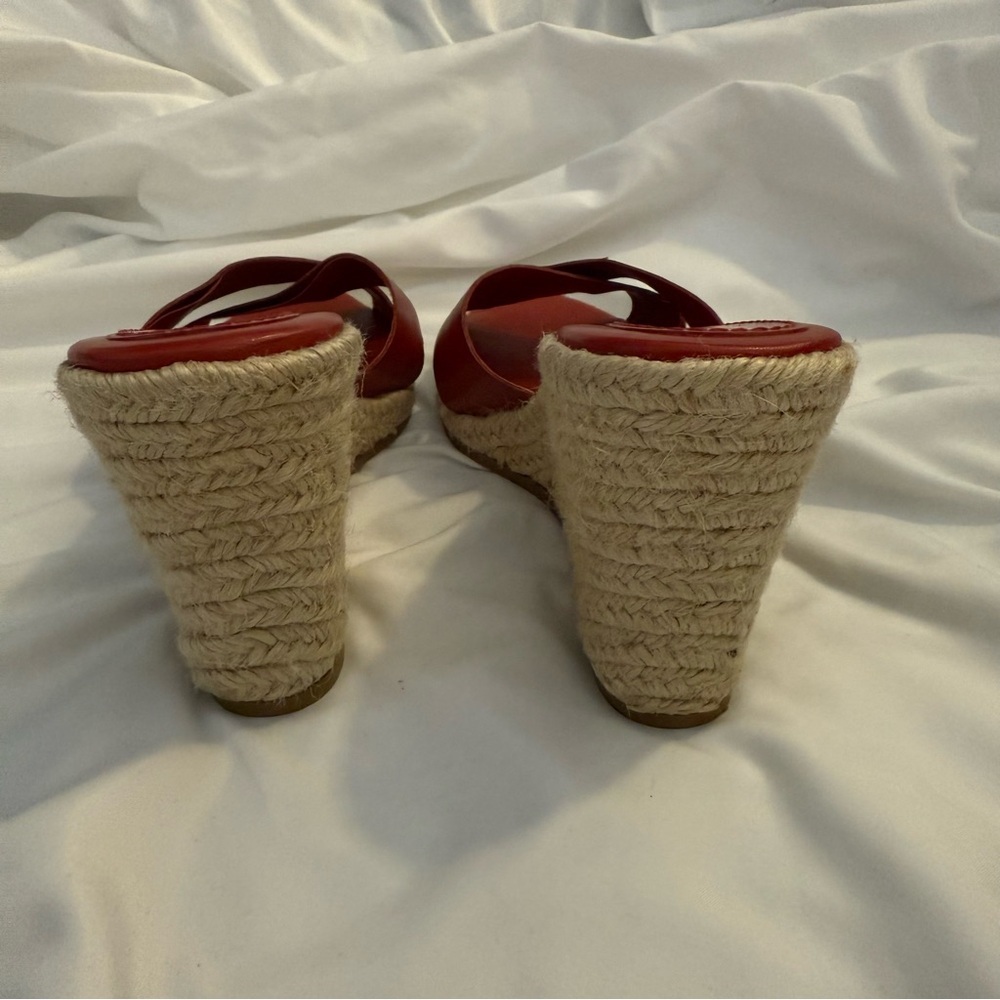 NWOT Lauren Ralph Lauren Leather Crisscross Espadrille Wedge Heeled Sandals - Picture 5 of 6